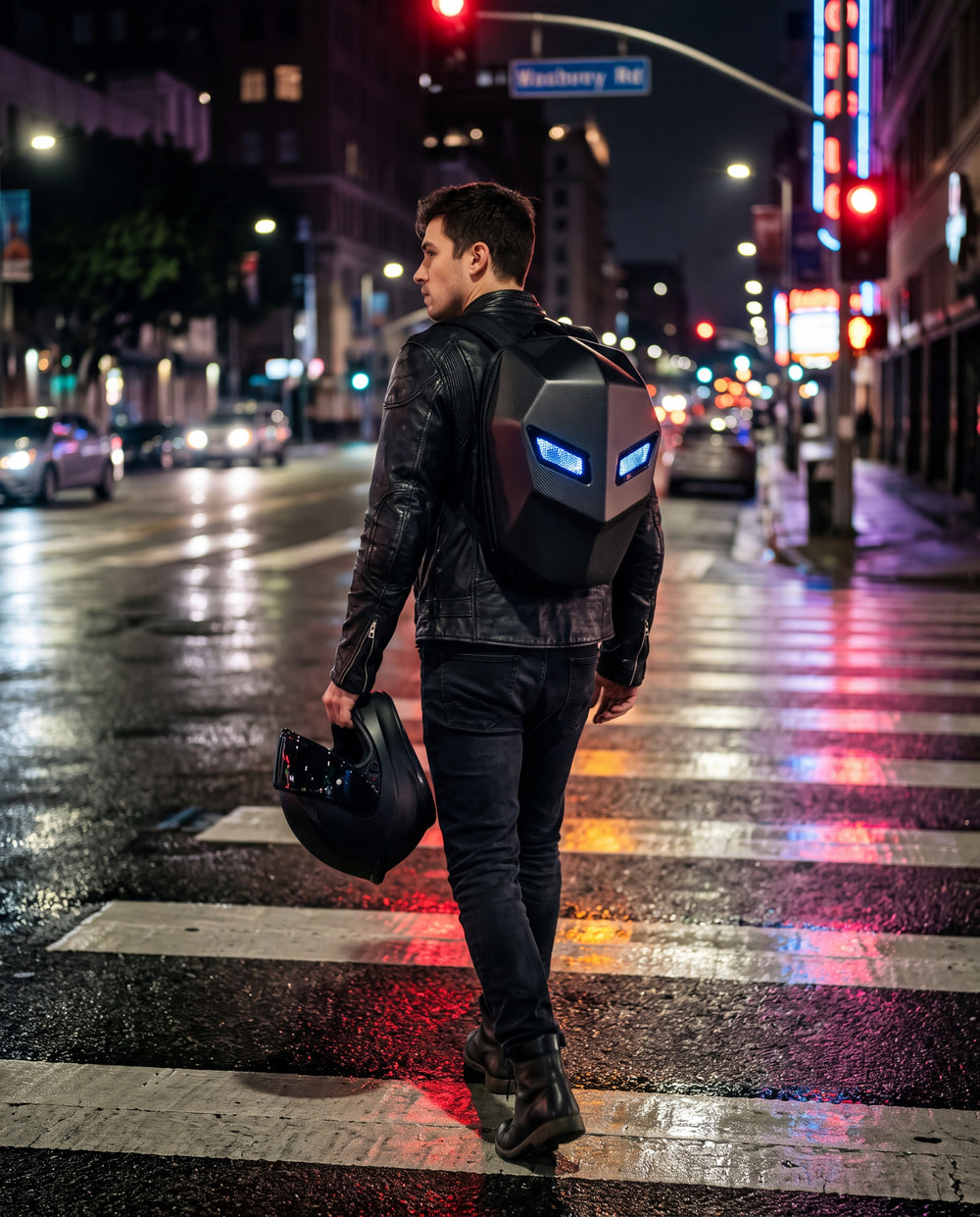 LED Eyes Hard-Shell Helmet Backpack